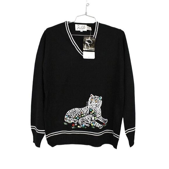 Vtg Rochelle Sweater 70s Adorable Momma Tiger/Cubs L NWT Acrylic Long Sleeves - Picture 1 of 3